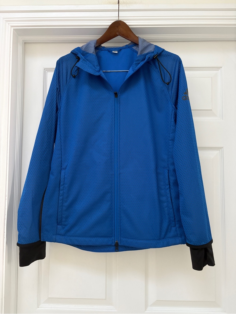 adidas Blue Performance Hooded Jacket with Black Cuffs